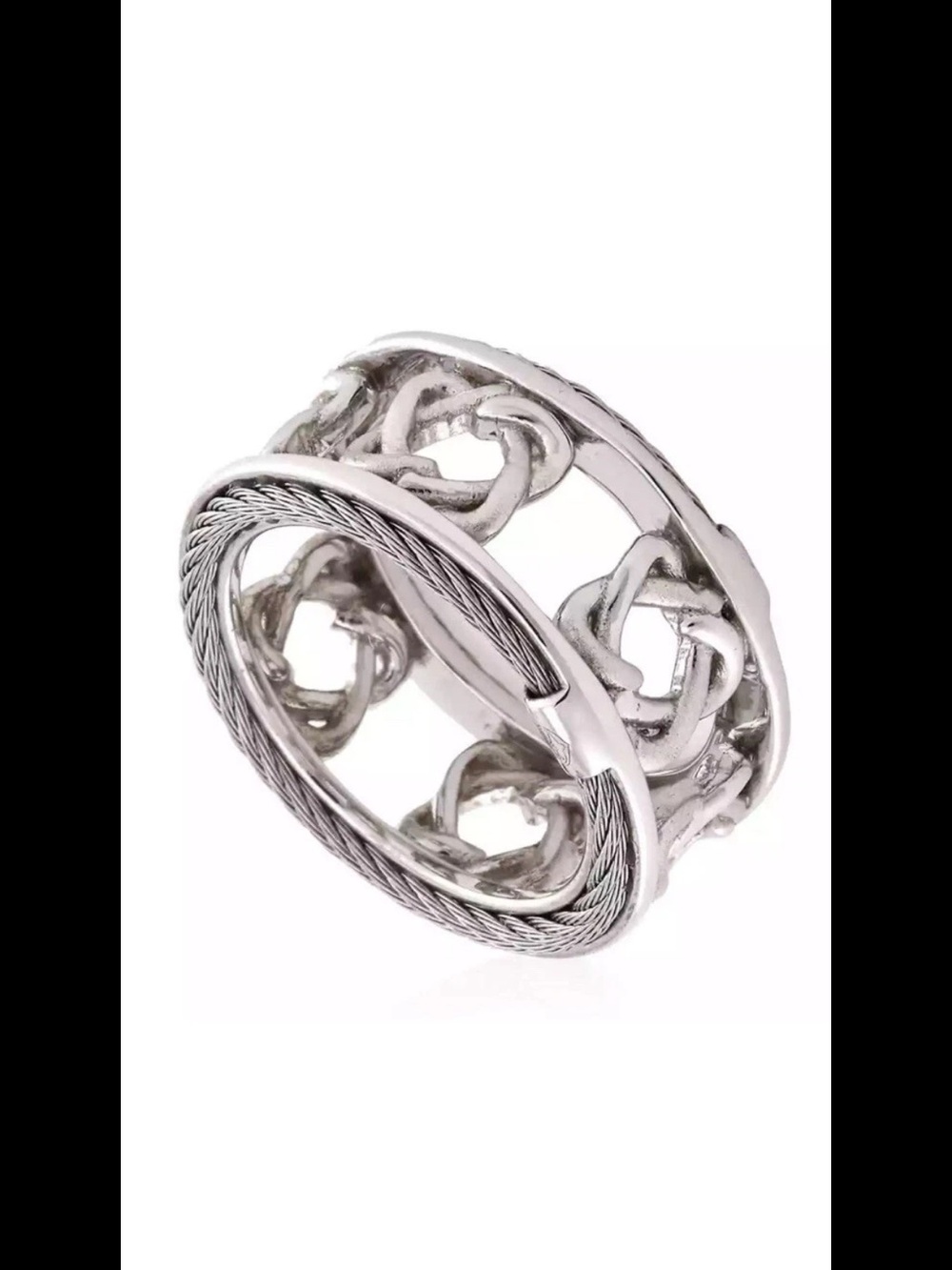 Silver Braided Cable & Knot Openwork Band Ring. Size 8